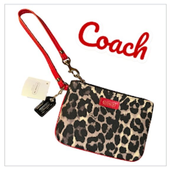 NWT~ Coach Leopard Print Wristlet~ Red Trim~ Coach Tag~ So cute!~ Must Have(D17) - Picture 1 of 6